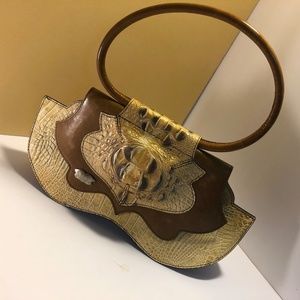 Brown Leather embossed Crocodile look handbag NWOT